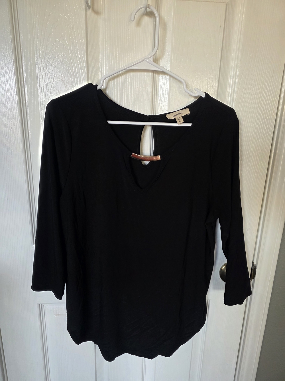 meraki Black Long-Sleeve V-Neck Top with Back Keyhole Accent